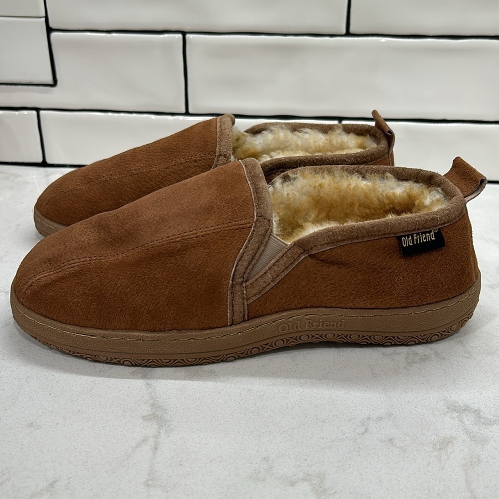 Romeo Genuine Shearling Leather OLD FRIEND Men’s Size 9 Slippers Chestnut - Picture 4 of 16